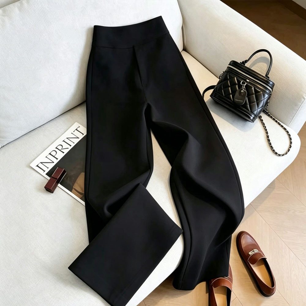 Women Formal Wear Black - 우아한 블랙 하이웨이스트 스트레이트 와이드 레그