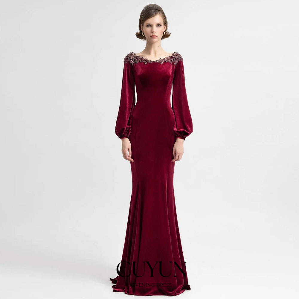 Women'S Semi Formal Evening Wear - CUYUN 맞춤형 세미-머메이드 버건디 이브닝 가운