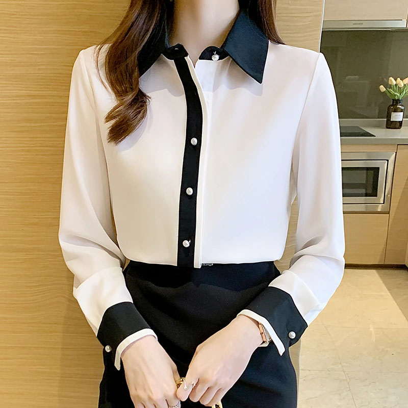 Women'S Formal Wear Suit - 여성용 화이트 쉬폰 셔츠 한국 스타일