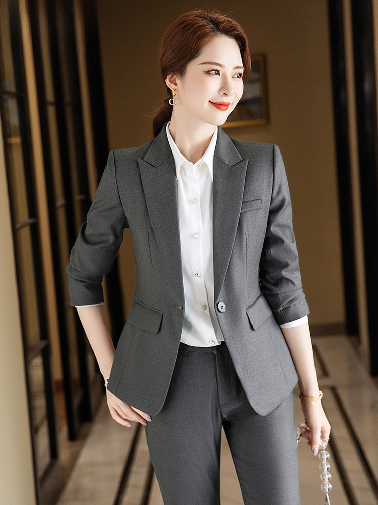 High End Women'S Formal Wear - 여성용 그레이 정장 세트 봄 가을
