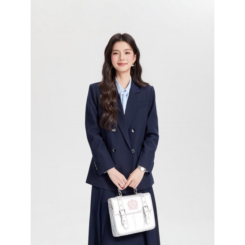High End Women'S Formal Wear - 네이비 블루 더블 브레스티드 여성 비즈니스