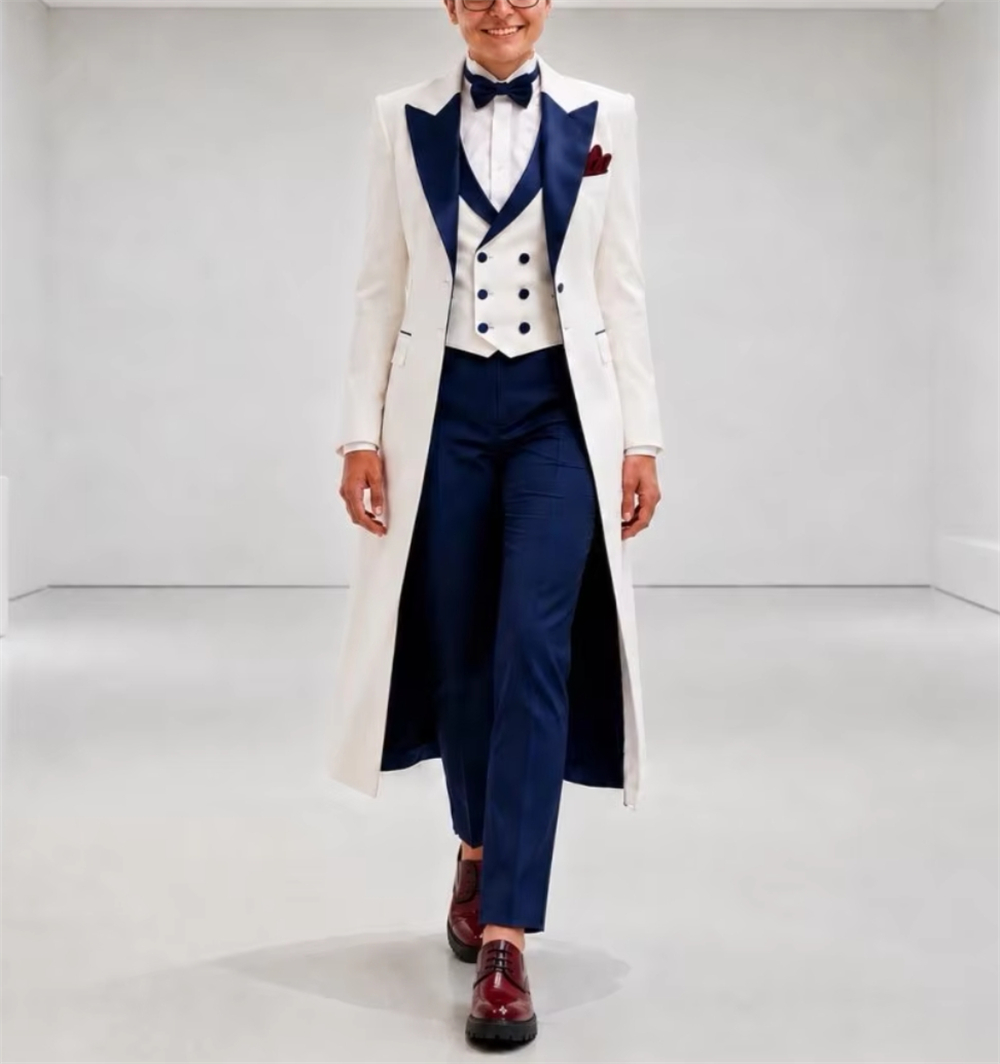 Women'S Formal Wear Suit - 네이비 블루 화이트 여성 재킷 수트