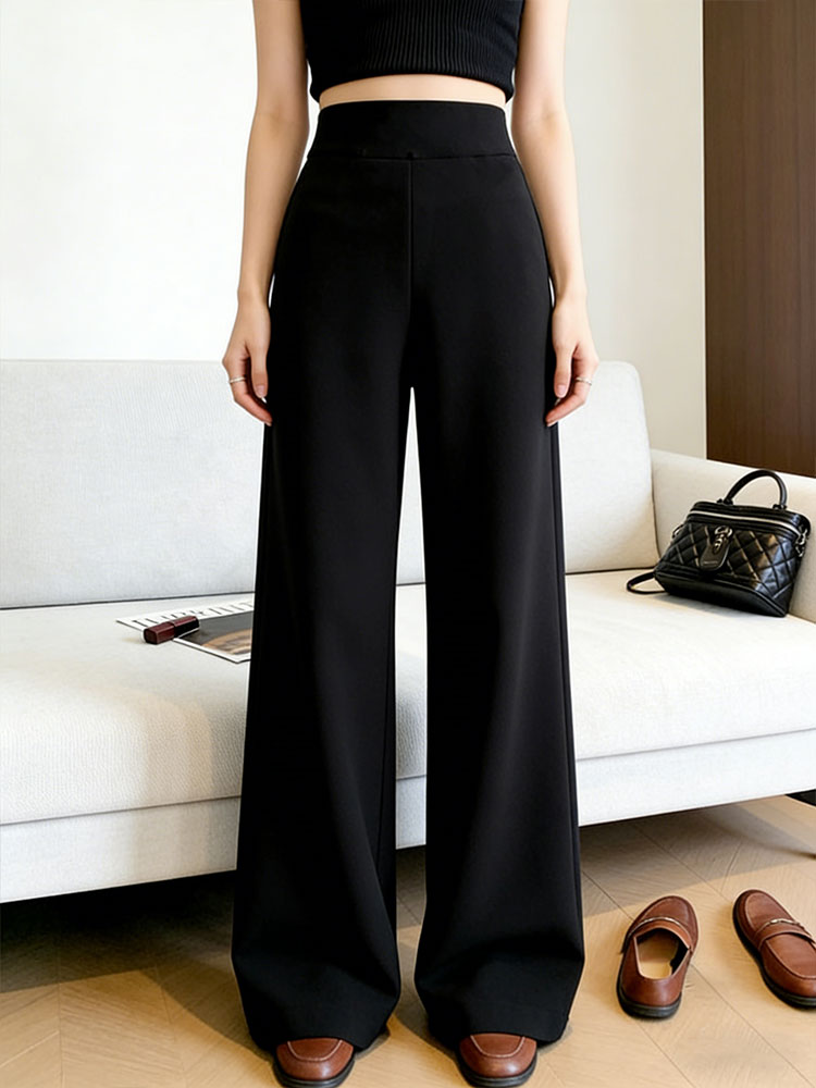 우아한 블랙 하이웨이스트 스트레이트 와이드 레그 팬츠  - Women Formal Wear Black 리뷰 및 가격