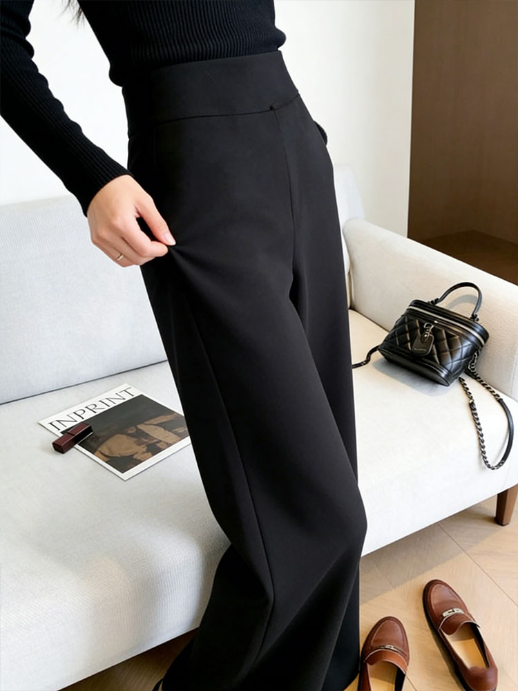 우아한 블랙 하이웨이스트 스트레이트 와이드 레그 팬츠  - Women Formal Wear Black 리뷰 및 가격
