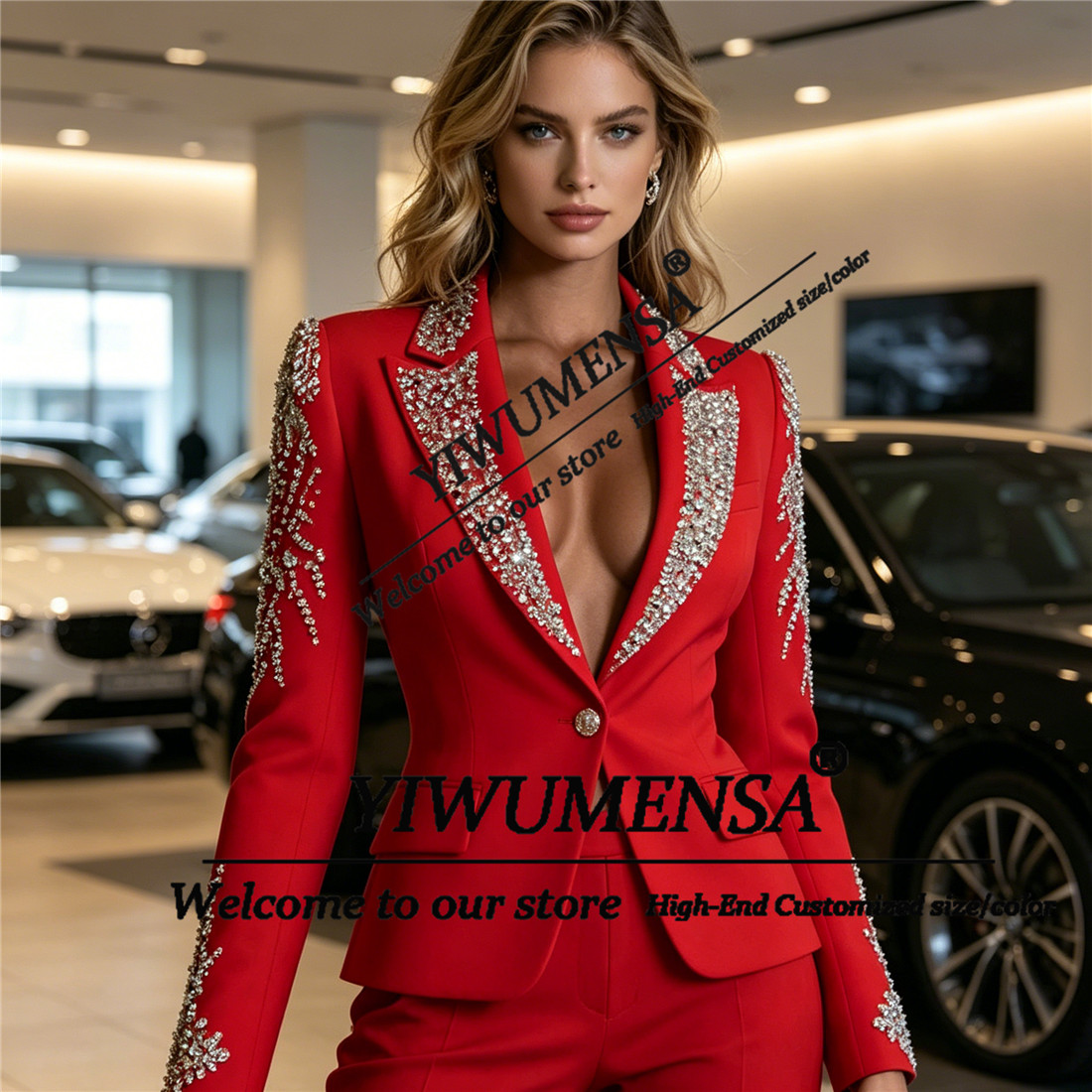 럭셔리 여성 정장 2피스 세트 크리스탈 비딩 프롬 블레 - Women'S Formal Wear Suit 리뷰 및 가격