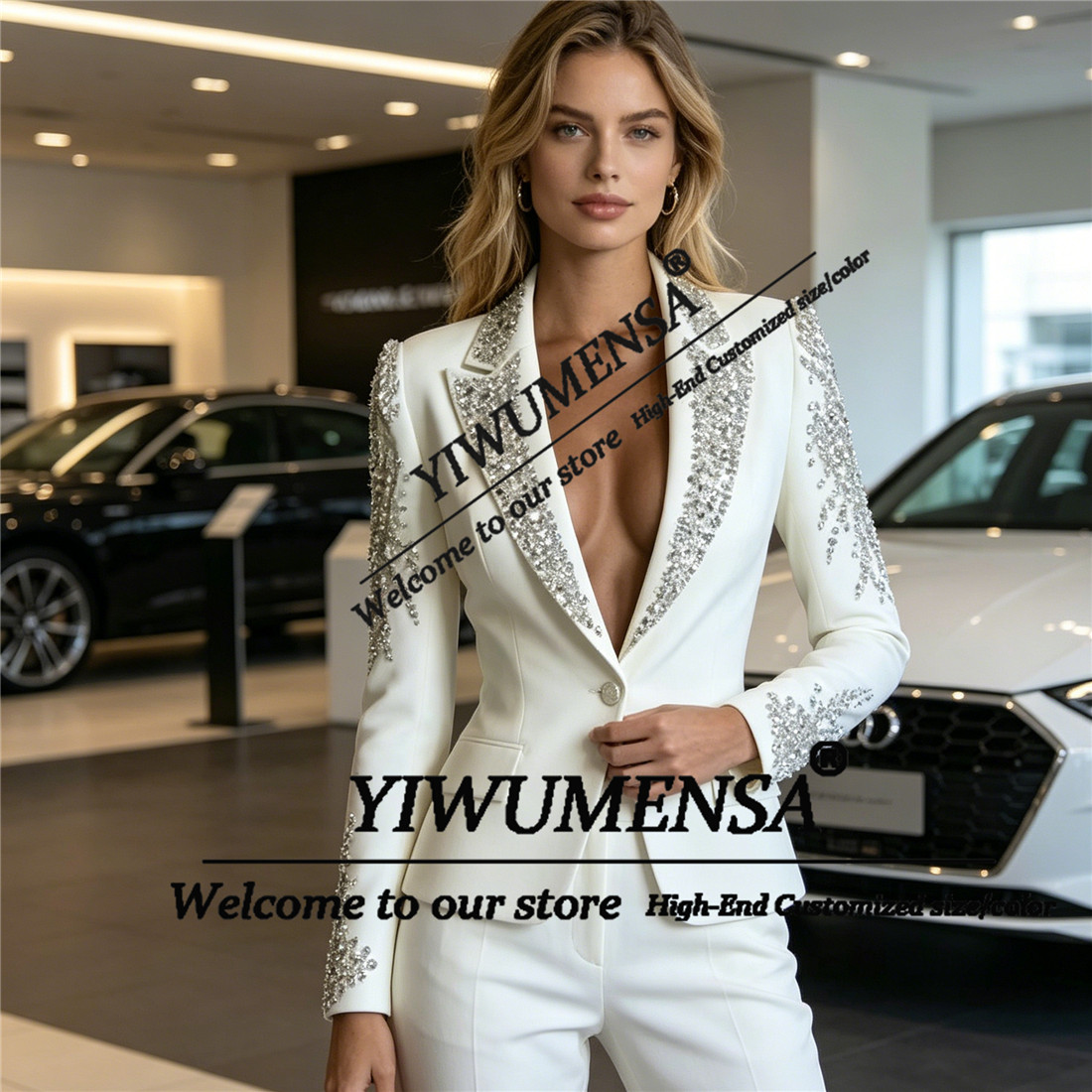 럭셔리 여성 정장 2피스 세트 크리스탈 비딩 프롬 블레 - Women'S Formal Wear Suit 리뷰 및 가격