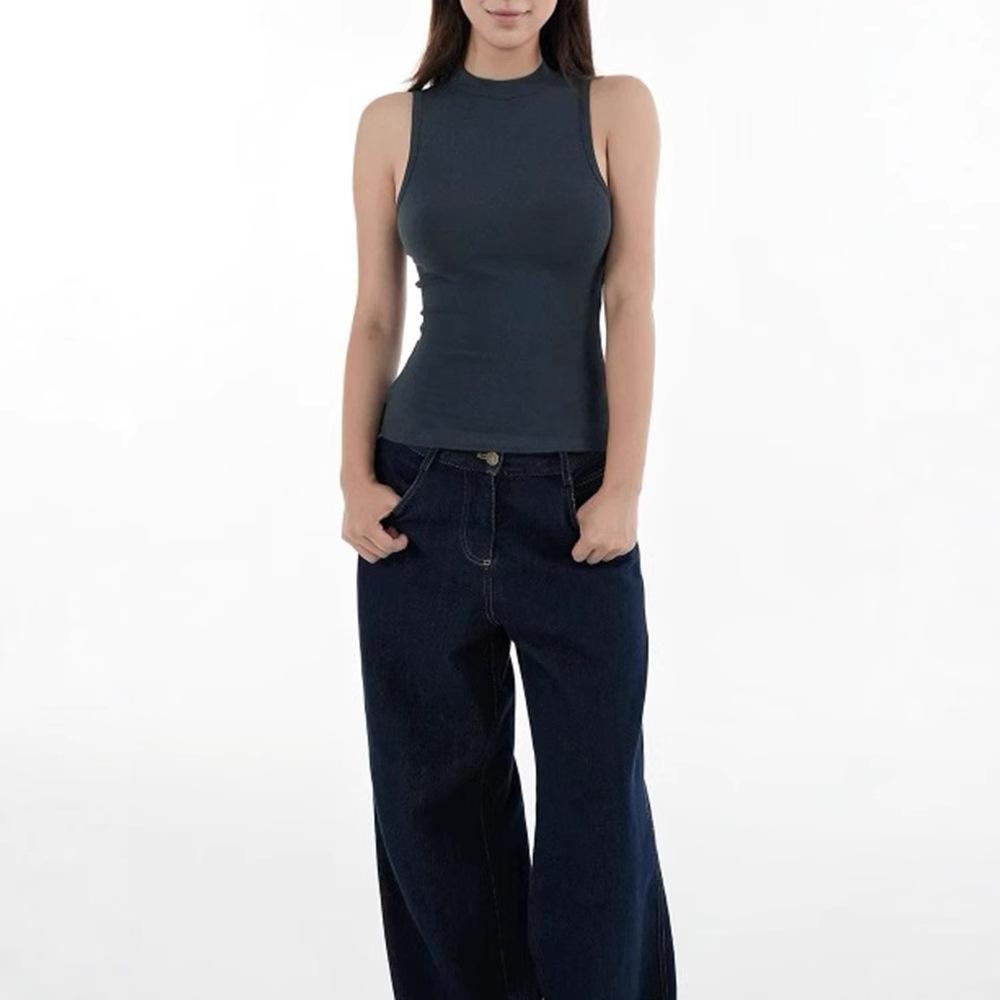 레트로 스포츠 세미 하이넥 슬리브리스 탑 슬림핏 탄력  - Women'S Semi Formal Evening Wear 리뷰 및 가격