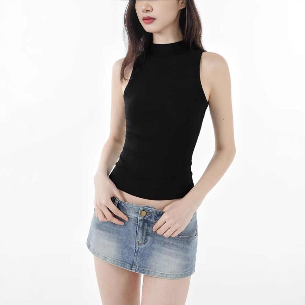 레트로 스포츠 세미 하이넥 슬리브리스 탑 슬림핏 탄력  - Women'S Semi Formal Evening Wear 리뷰 및 가격