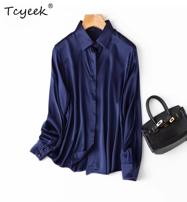 Tcyeek 93% 멀버리 실크 여성용 탑 여성용 우아 - Silk Blouse Button 리뷰 및 가격