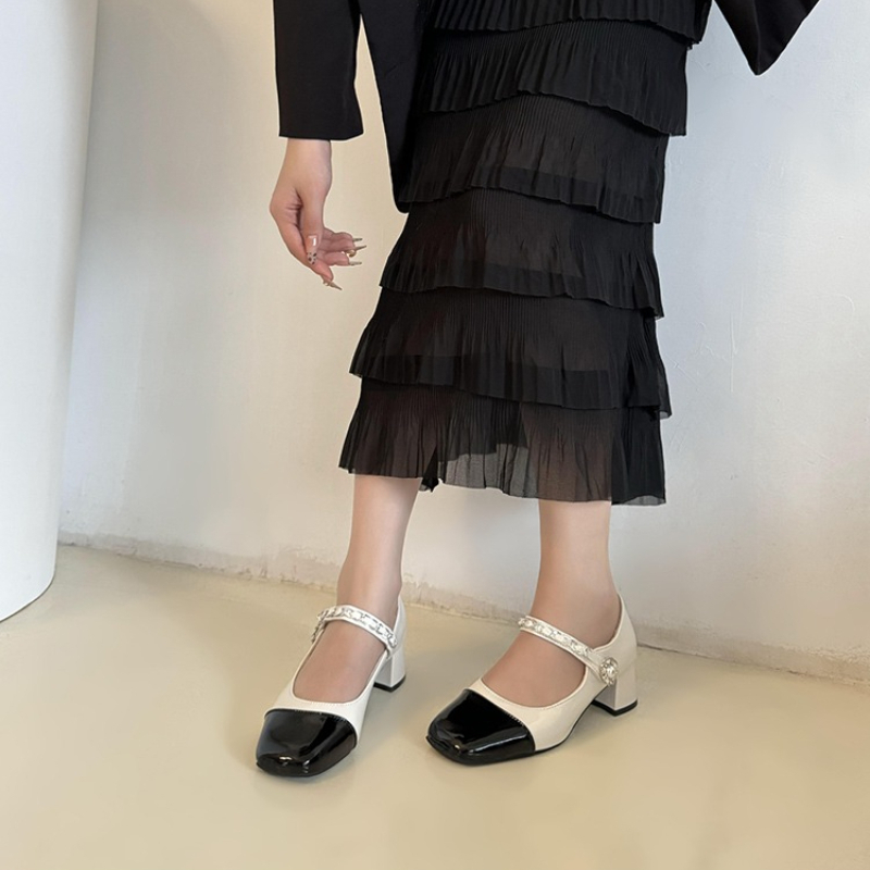 2026 펄 클래스프 두꺼운 굽 하이힐 블랙 화이트 클 - Women Formal Wear Black 리뷰 및 가격