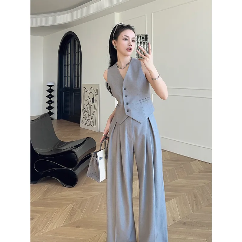 여성 민소매 조끼 와이드 팬츠 세트 - 포멀 오피스 워 - Formal Attire Woman 리뷰 및 가격