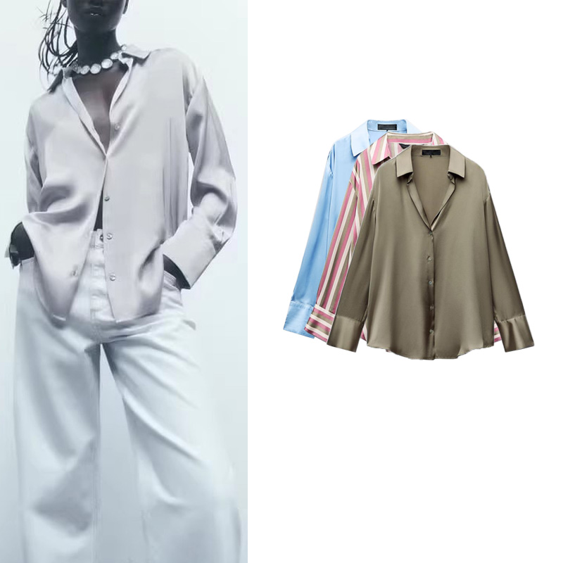 클래식 실크 새틴 느낌 셔츠 신상 봄 컬렉션 긴팔 폴리 - Silk Blouse Button 리뷰 및 가격