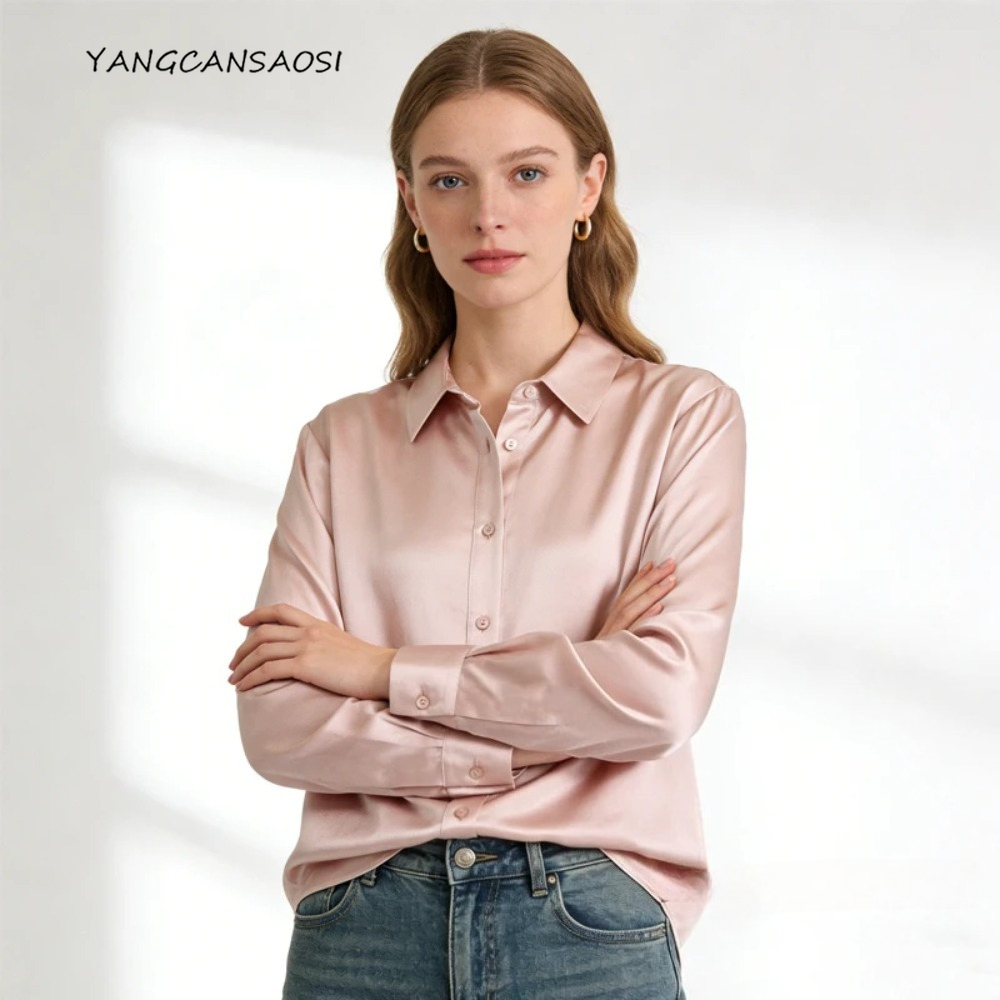 헤비 35MM 100% 천연 뽕나무 실크 새틴 통근용  - Silk Blouse Button 리뷰 및 가격