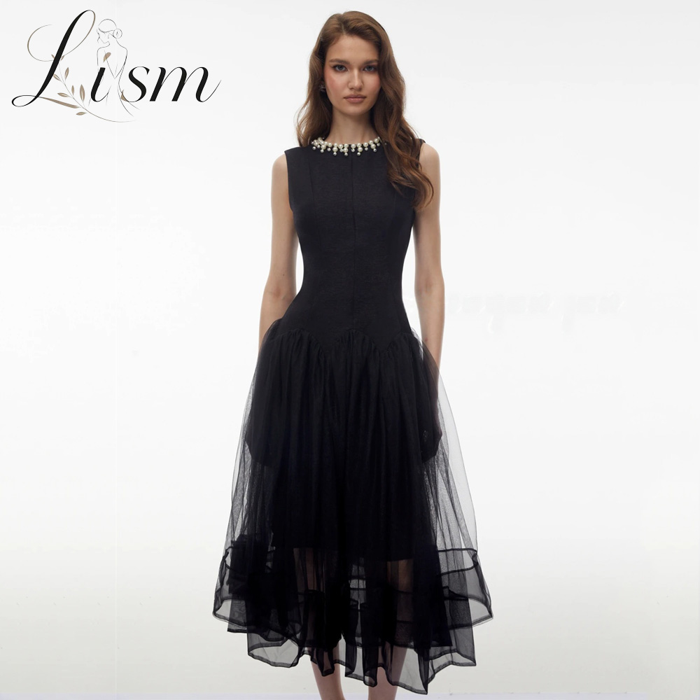 리즘 화려한 블랙 프롬 드레스 진주 칼라 민소매 파티  - Women Formal Wear Black 리뷰 및 가격