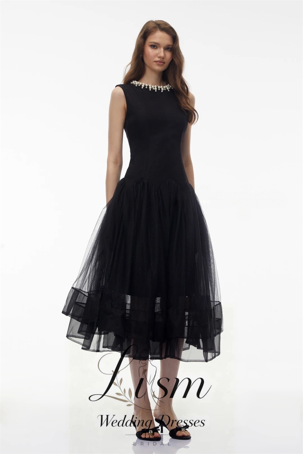 리즘 화려한 블랙 프롬 드레스 진주 칼라 민소매 파티  - Women Formal Wear Black 리뷰 및 가격