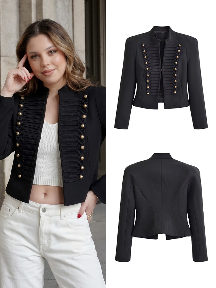 HH 여성 빈티지 나폴레옹 재킷 스탠드 칼라 더블 브레 - Women Formal Wear Black 리뷰 및 가격