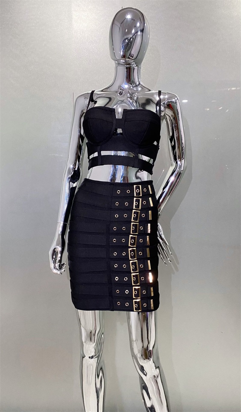 블랙 화이트 밴디지 여성 프로미 드레스 2피스 탑 브라 - Women'S Formal Evening Wear Tops 리뷰 및 가격