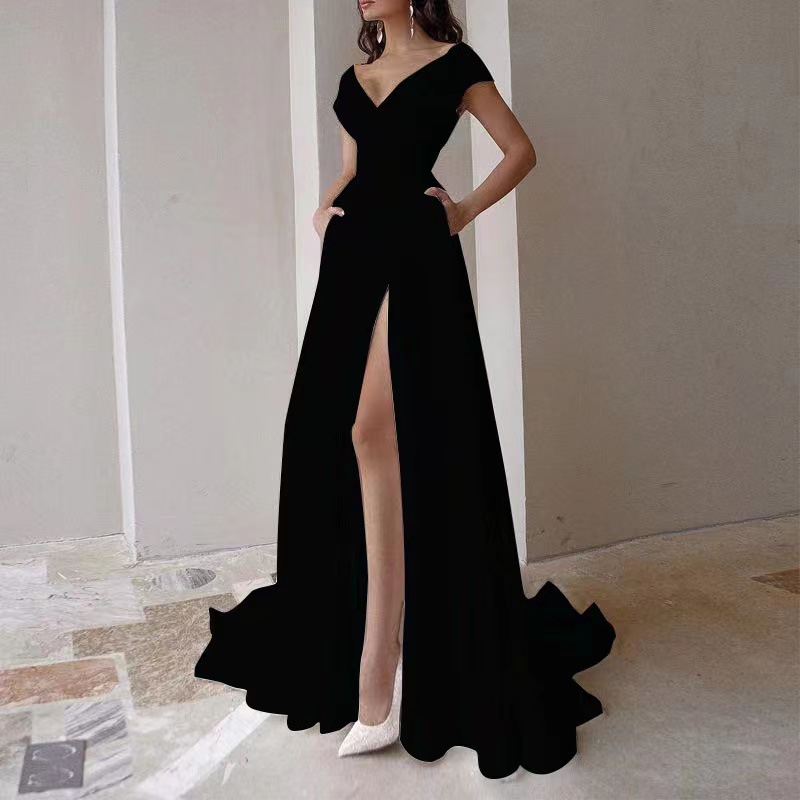 새로운 우아한 플로어 기장 여성 드레스 섹시한 슬릿 미 - Women Formal Wear Black 리뷰 및 가격